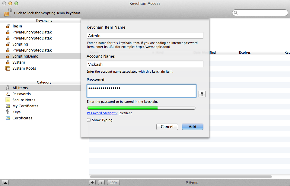 Create a keychain item for the credentials you want to secure.